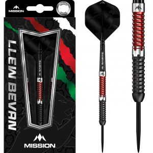 Mission Llew Bevan Darts - Steel Tip - 90% Tungsten - Black & Red Electro