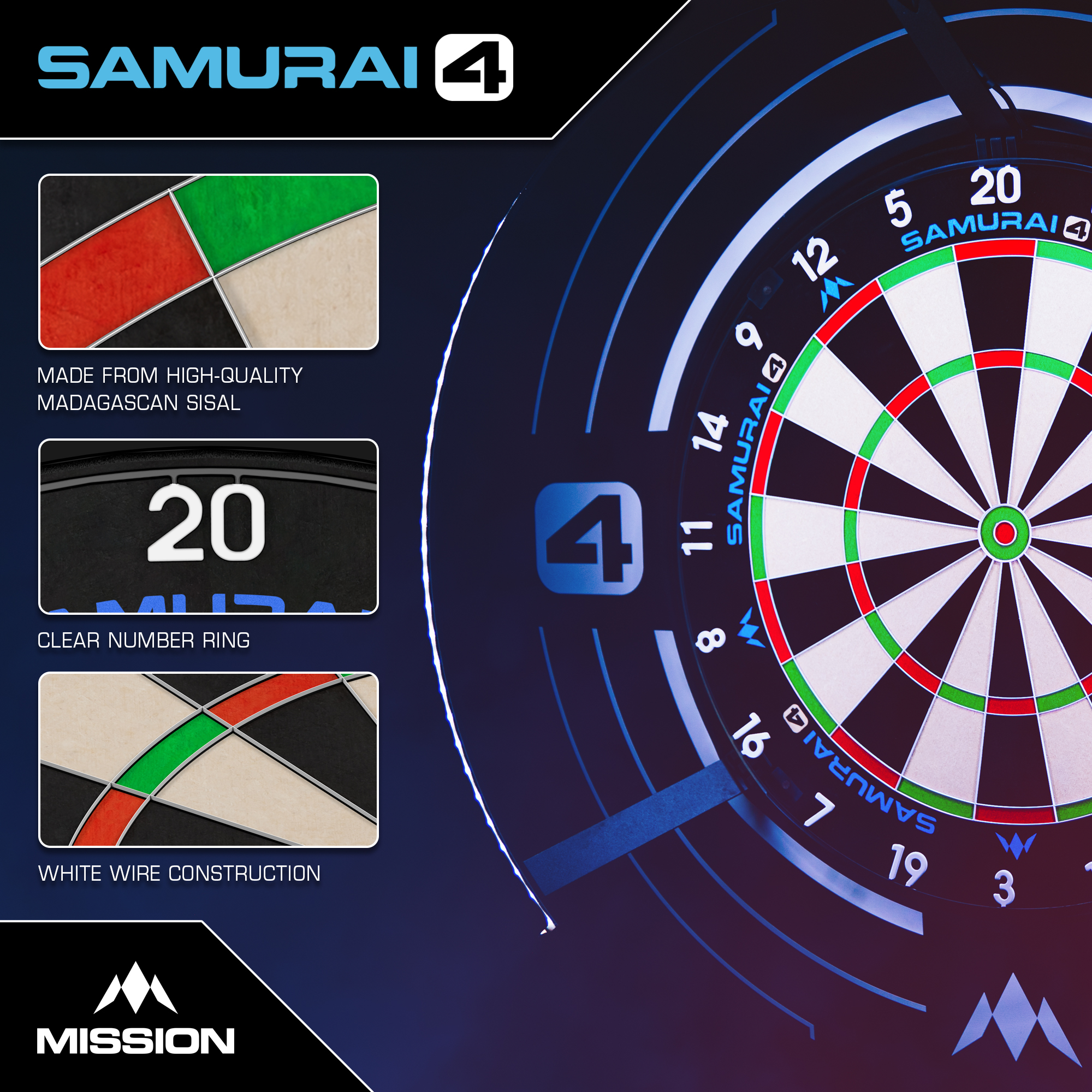 Mission Samurai 4 Dartboard - Professional - Knife Wire - White Spider - Image 4